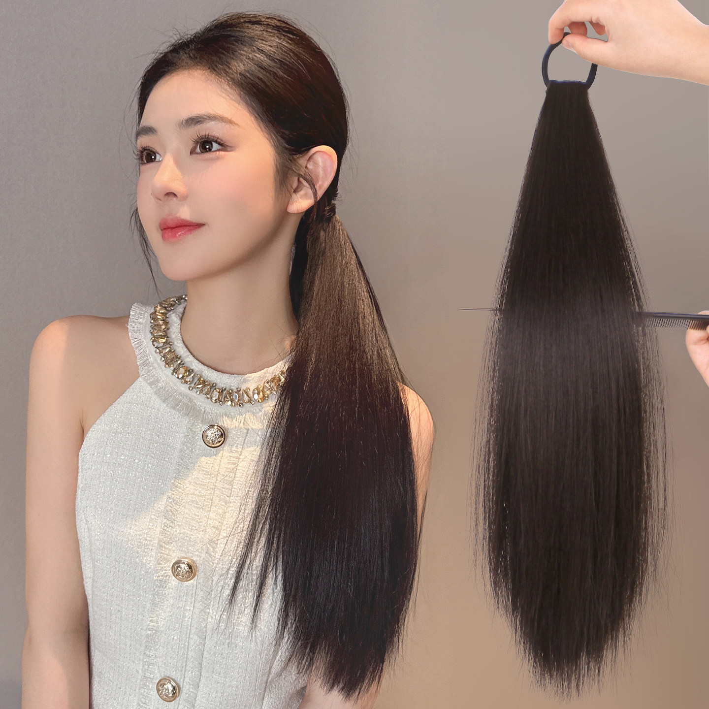 气质百搭直发马尾假发女无痕隐形接发辫蓬松增发量皮筋发圈假辫子