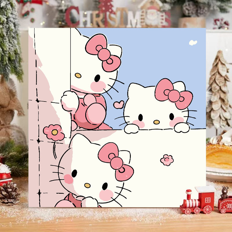 HelloKitty可爱风DIY数字油彩画粉色卡通猫咪儿童手工简单装饰画,家居饰品,DIY/数字油画,淘宝优惠券,粉丝福利购,淘宝优惠卷