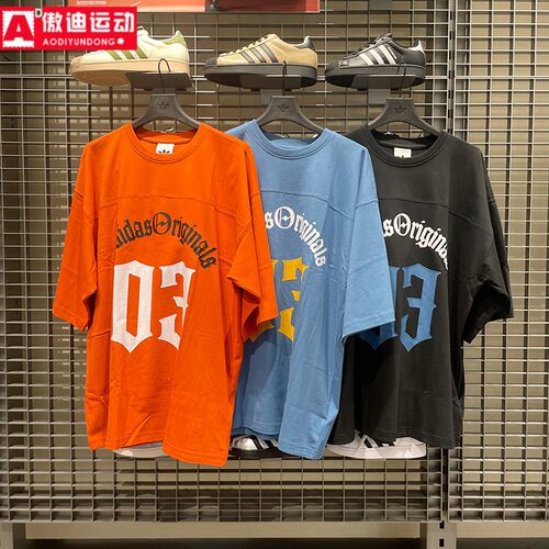 阿迪达斯男2026夏时尚数字宽松运动短袖T恤 KR0407 KT3040 KT3039