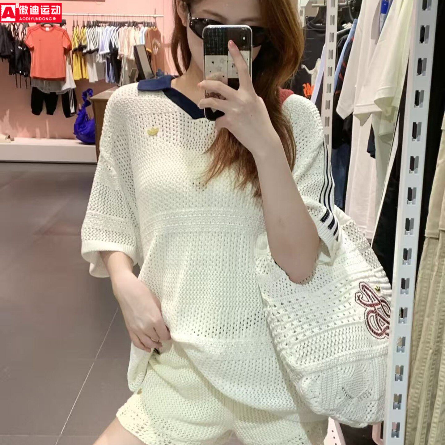 Adidas三叶草短袖2026秋新款旅游度假风镂空针织POLO衫男女KW5684