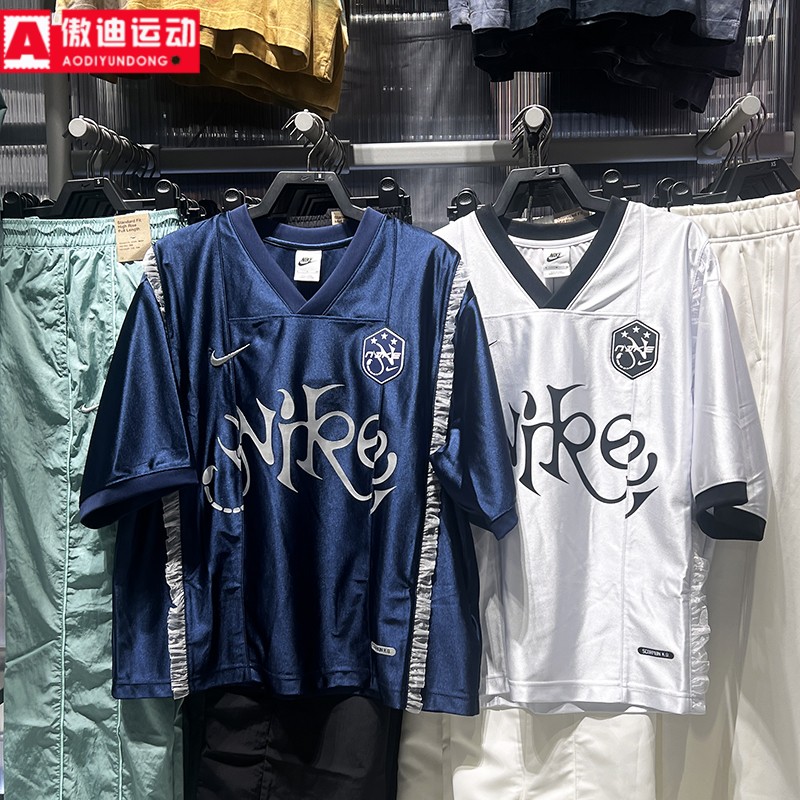 耐克短袖女2025秋款款宽松印花梭织透气V领运动T恤II1939-095-410