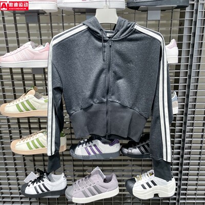 阿迪达斯adidas女子2026新款三条纹薄外套休闲运动连帽夹克KX8905