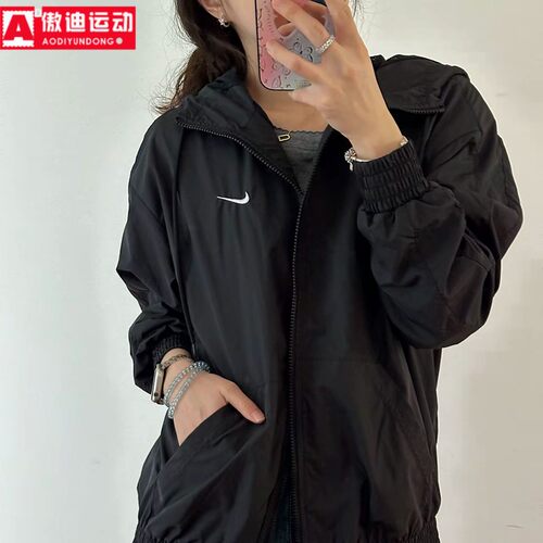 耐克外套女2025夏季新款梭织宽松透气连帽休闲运动夹克FV6299-010