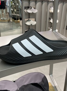 阿迪达斯Adidas男女鞋2026夏季新款轻便一字拖黑色运动拖鞋KH6414