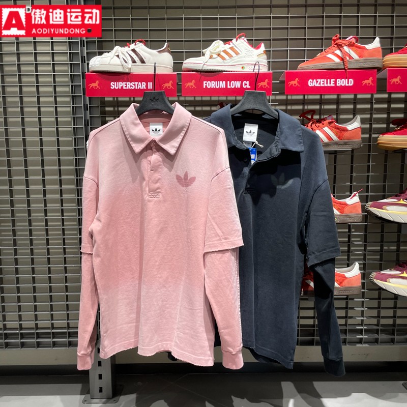 阿迪达斯三叶草男装2026新品假两件纯棉宽松休闲长袖POLO衫KR5053