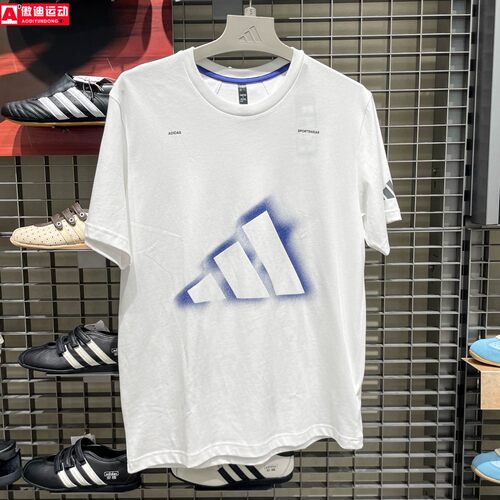 阿迪达斯男子2026秋款圆领纯棉宽松大Logo休闲运动短袖T恤 LD7461