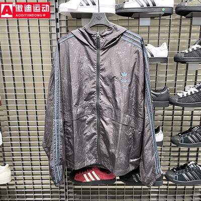 阿迪达斯三叶草男女款2025冬新款宽松连帽夹克外套KC1433 KC1434