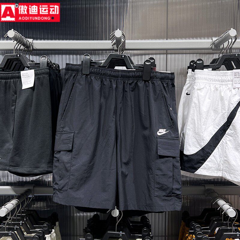 耐克男裤2025秋款宽松透气刺绣小勾工装大口袋休闲短裤IH5048-010
