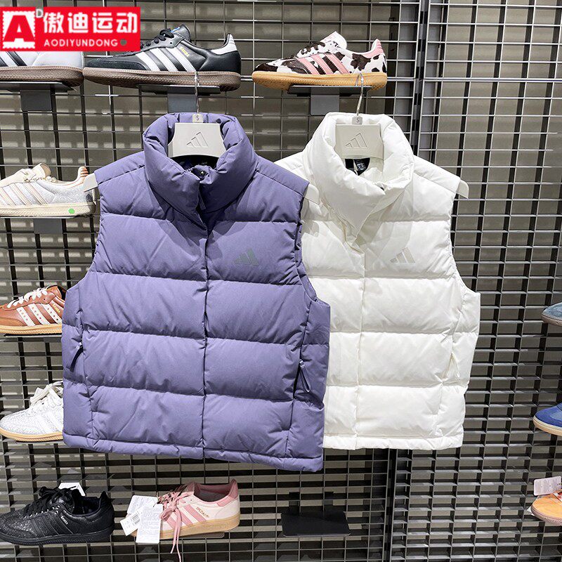 阿迪达斯女装2025冬季拒水防风保暖舒适休闲羽绒服背心马甲KQ5533
