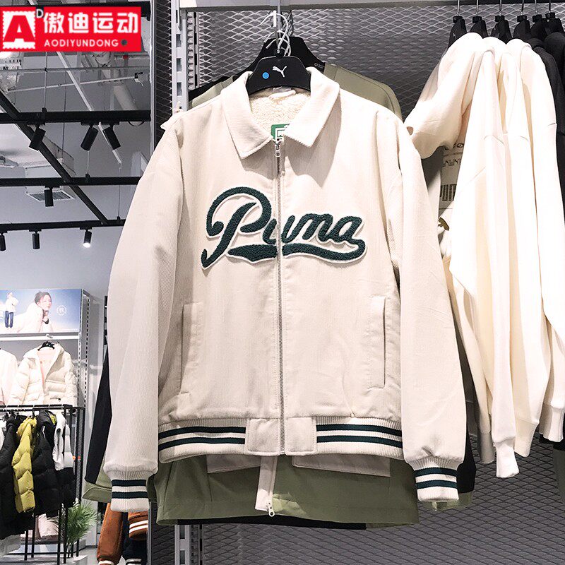 PUMA彪马男装2025春季款灯芯绒保暖舒适印花棒球服外套 630949-80