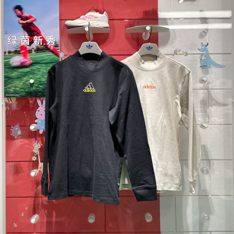 阿迪达斯三叶草男子2025春新款街头漫游系列半高领长袖T恤 JD5401