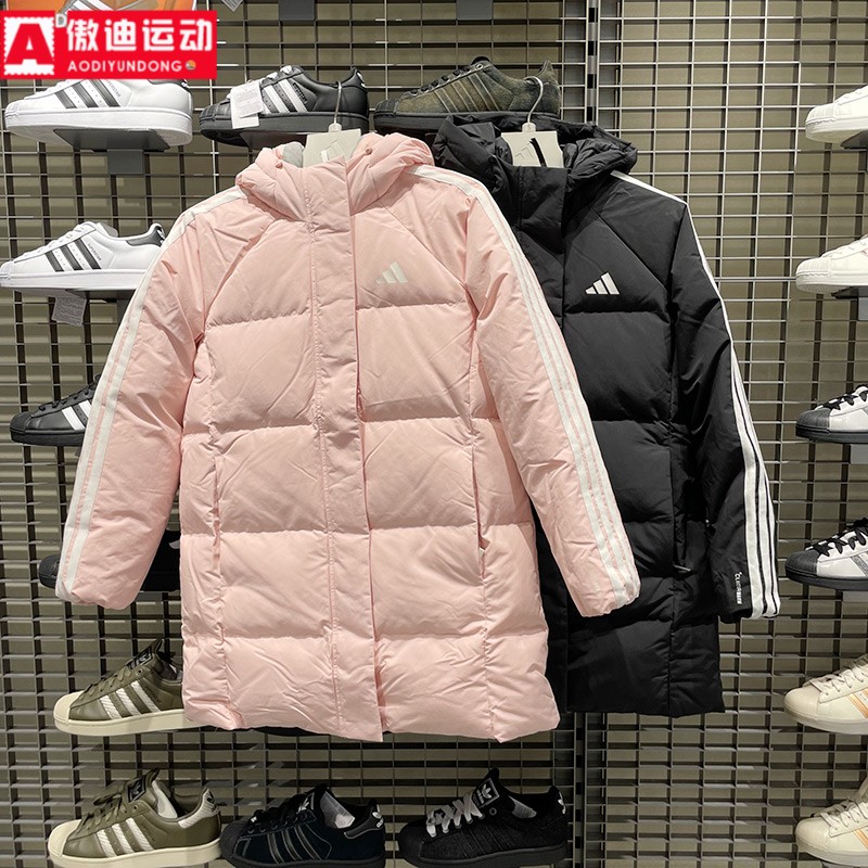 阿迪达斯女装羽绒服2025冬新款防风保暖中长款宽松连帽外套KC2484