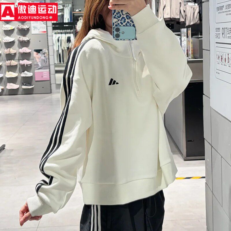 阿迪达斯冬新款加绒连帽卫衣女