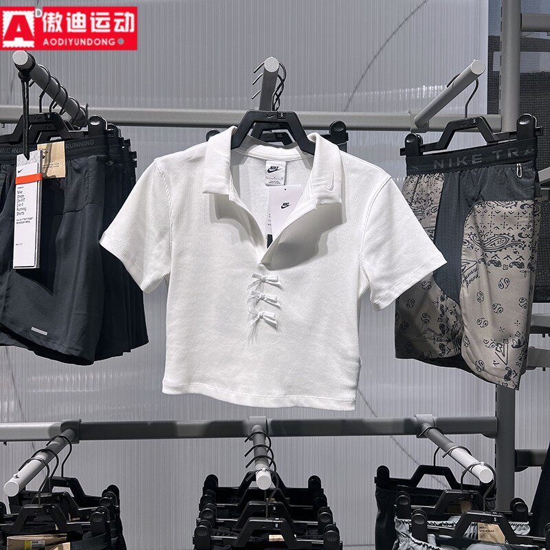 耐克短袖女2025秋新款高腰简约修身翻领POLO衫休闲T恤 IM3393-100