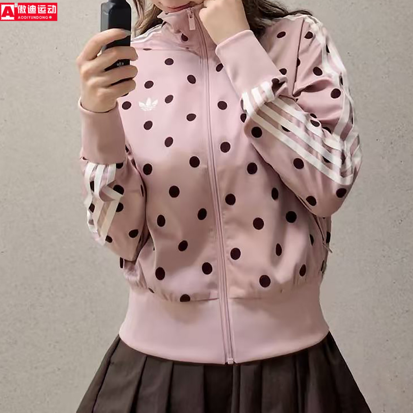 Adidas阿迪达斯三叶草女子2026秋新款缎面波点休闲夹克外套LI2851