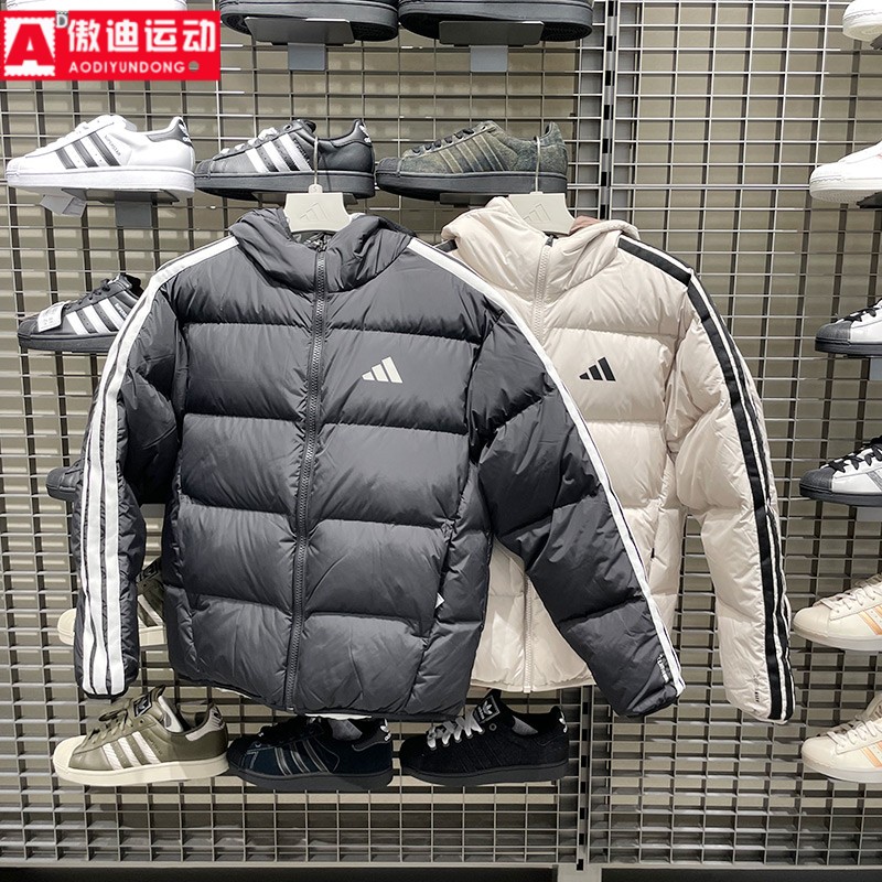 阿迪达斯三条纹羽绒服男2025冬新款防风保暖双面穿夹克外套KC2490
