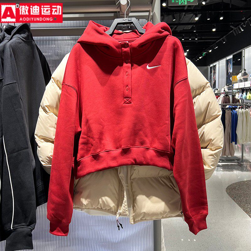 Nike耐克女装卫衣2026春季新款红色加绒运动连帽套头衫IF0259-613