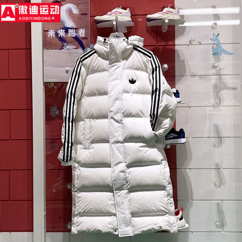 阿迪达斯三叶草男装2025春经典舒适加厚保暖长款运动羽绒服JJ4968