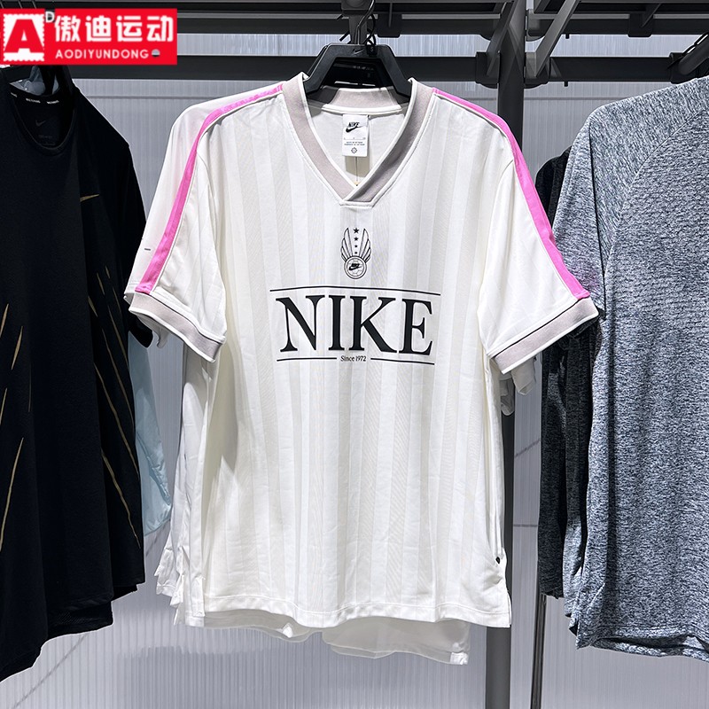 Nike耐克短袖女2025秋季款宽松时尚V领条纹休闲运动T恤IH8505-133