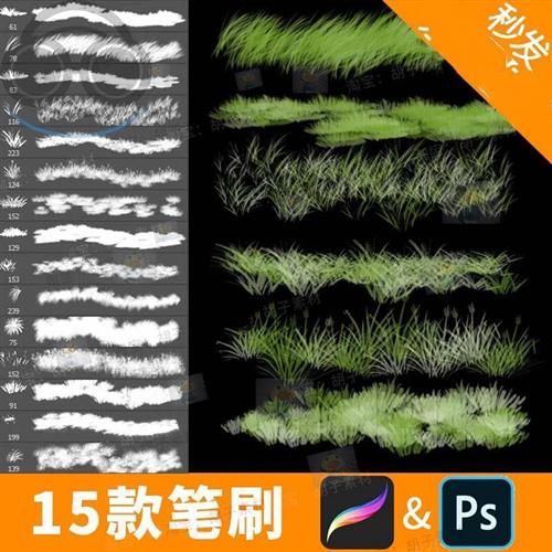 ps笔刷青草草地青苔绘画林业绿化Procreate画笔素材Hipad绘画B411