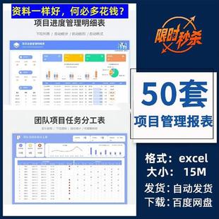 项目管理月报周报表excel表格团队分工p进度跟踪甘特图统计分析表