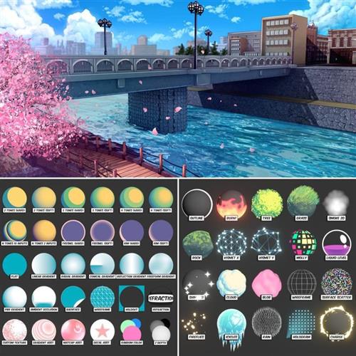 blender卡通动漫三渲二材质预设I库资产EV/CY渲染器节点风格化着