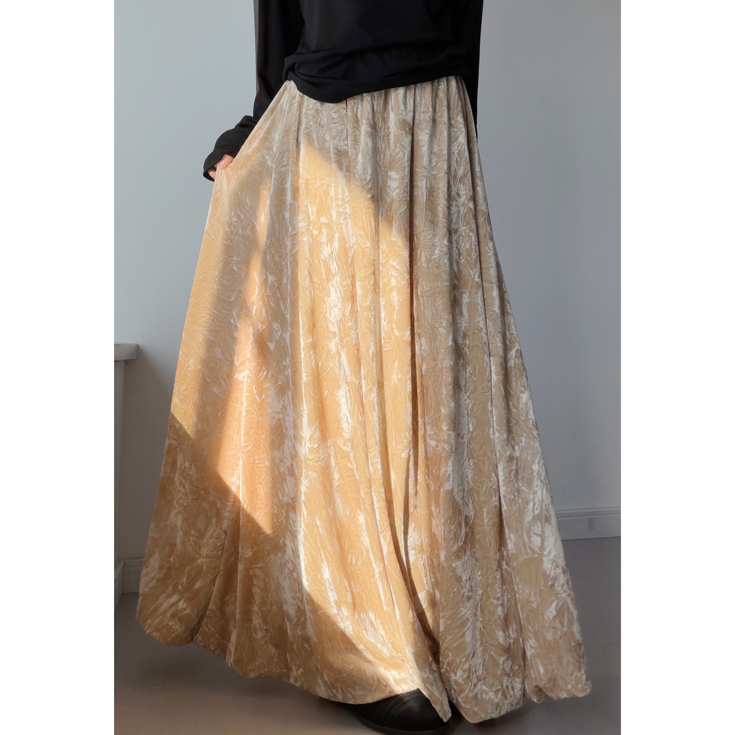 浮木兮/富贵千金感复古提花金丝绒半身裙女重工温柔大摆花苞长裙