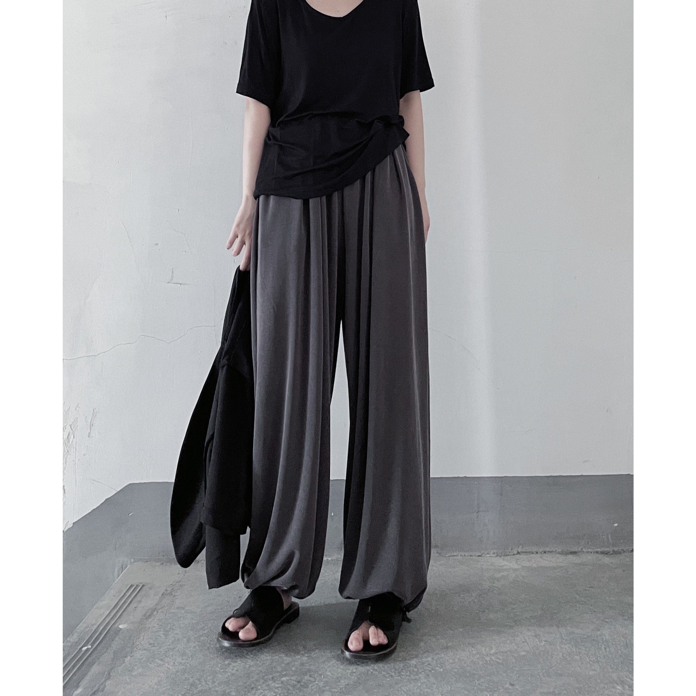 浮木兮/简约风风巨好穿抽绳百褶灯笼裤高腰百搭显瘦休闲阔腿裤春