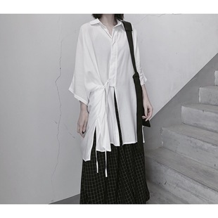 强推 蝙蝠袖 自留款 薄款 垂坠上衣显瘦 山本风斜襟系带衬衫 浮木兮