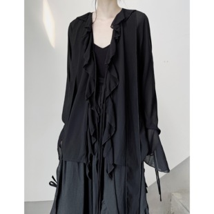 浮木兮 禁欲系小众木耳边系带外套防晒衫 巨显瘦飘逸灵动感衬衫