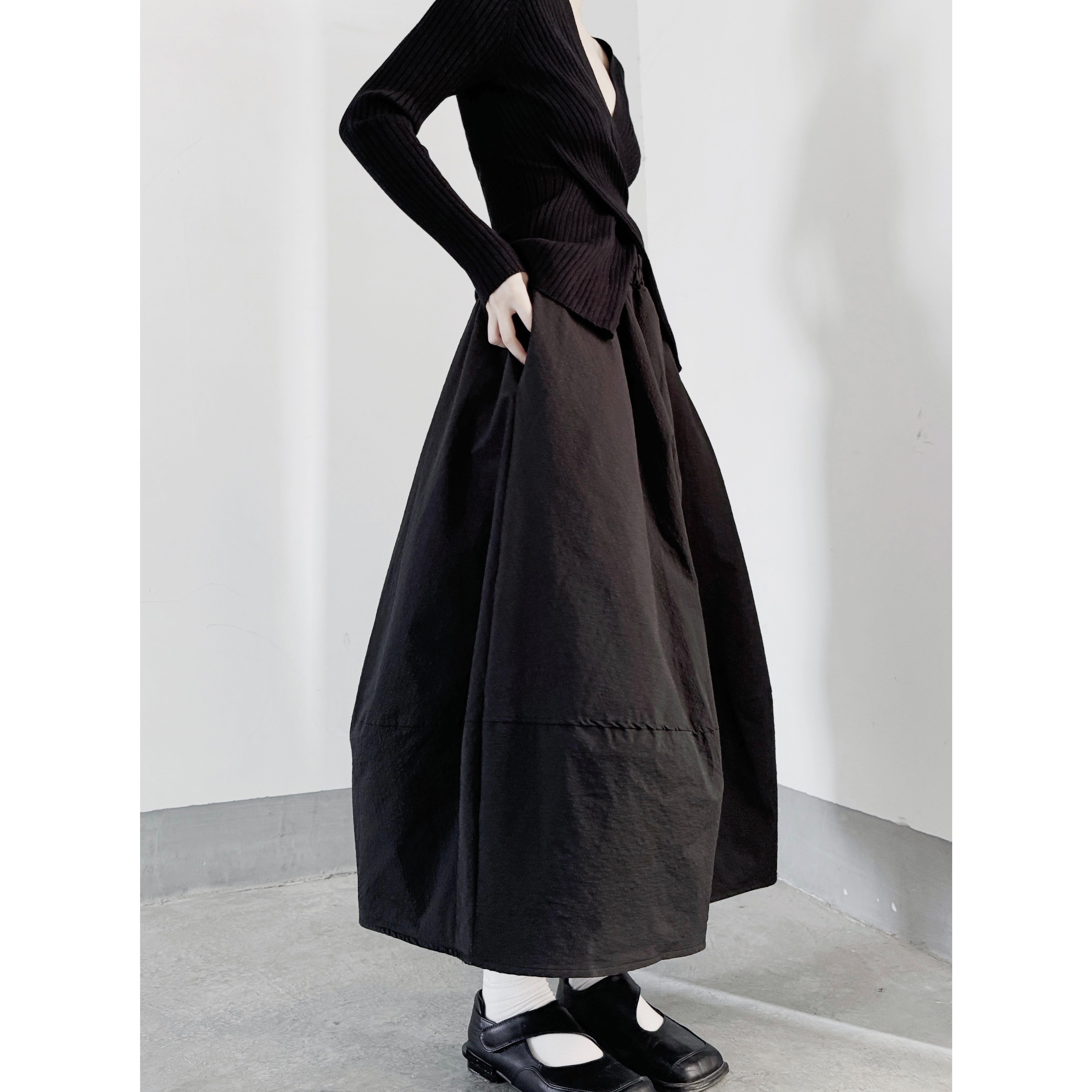 山本耀司慵懒风黑色加棉保暖裙
