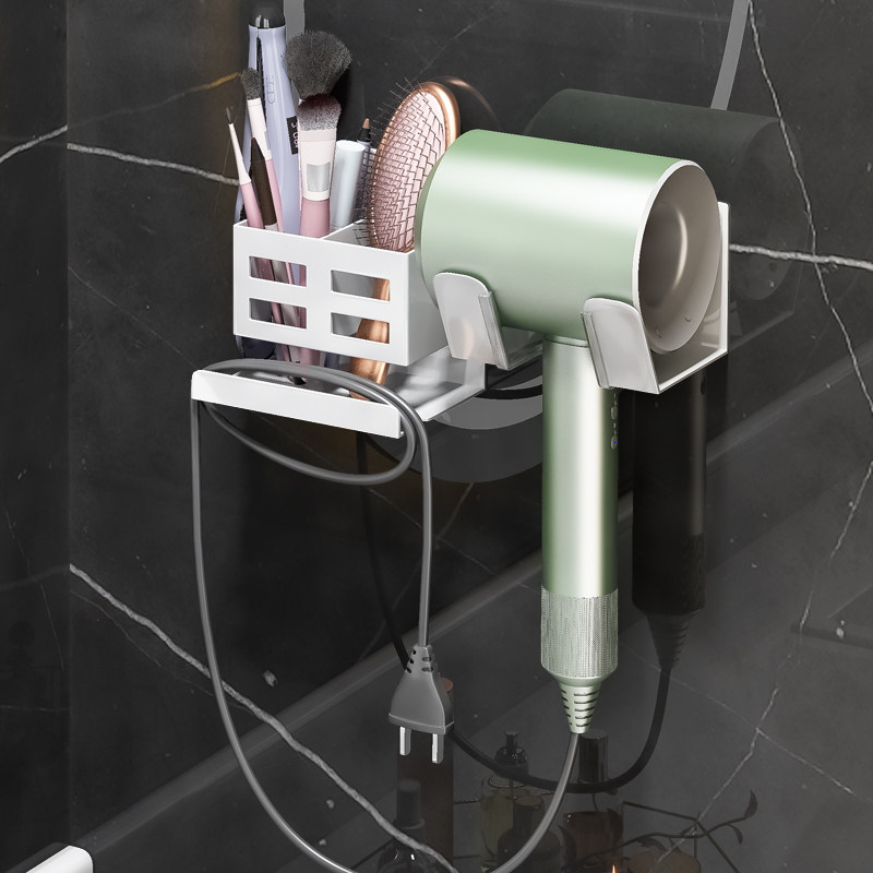 白色吹风机置物架免打孔壁挂式电吹风挂架子墙上浴室风筒放置家用