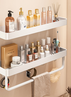 白色卫生间置物架洗漱台免打孔浴室壁挂式双层墙上洗手间收纳架子