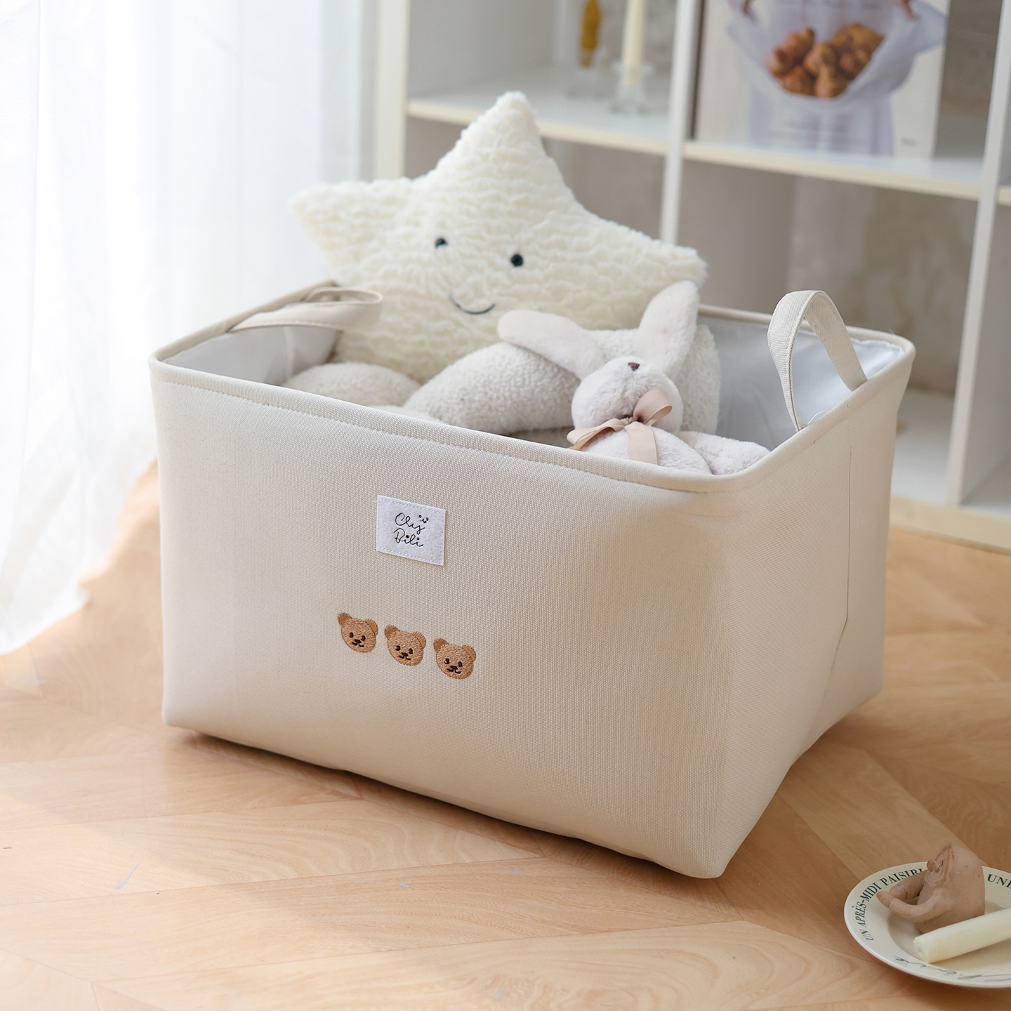 卡通小熊刺绣帆布收纳箱