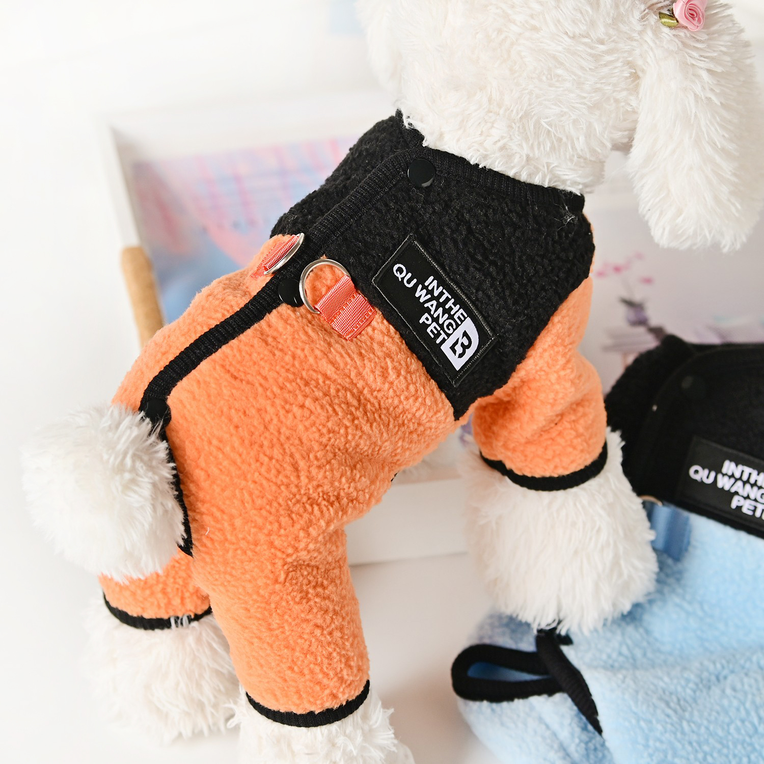 宠物小型犬比熊贵宾泰迪狗狗衣服春秋冬季可牵引保暖四脚羊羔绒衣