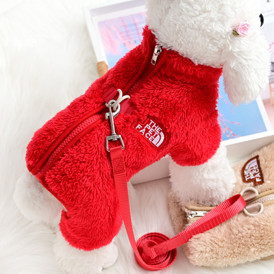背扣拉链宠物小狗狗衣服比熊泰迪春秋冬装保暖冬天牵引绳四脚绒衣
