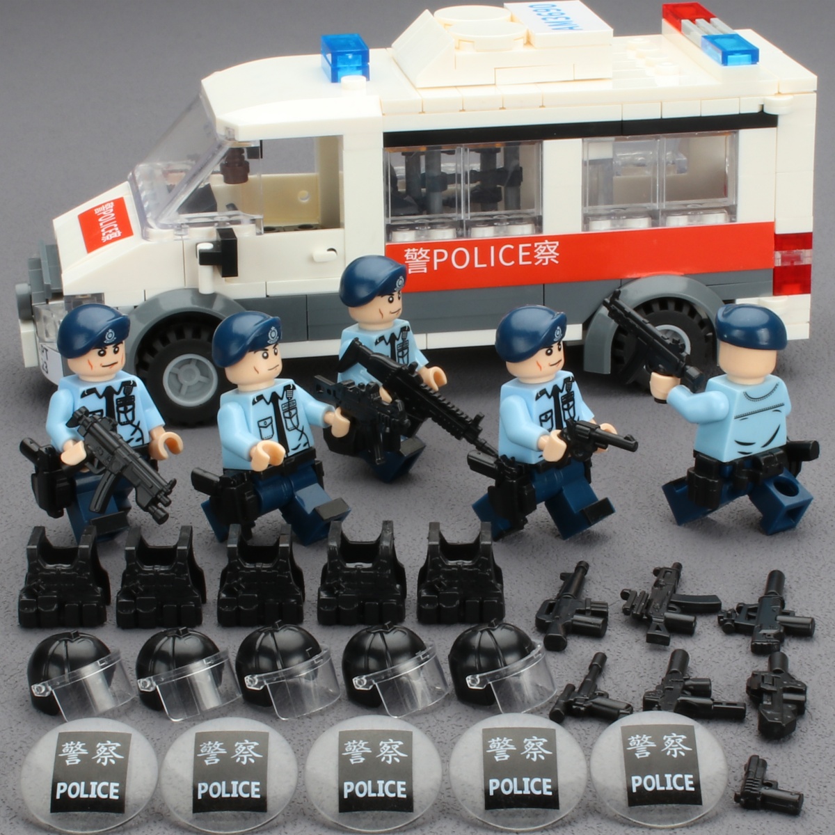 乐高军事人仔香港警察PTU机动部队冲锋车CTRU反恐特勤队积木玩具