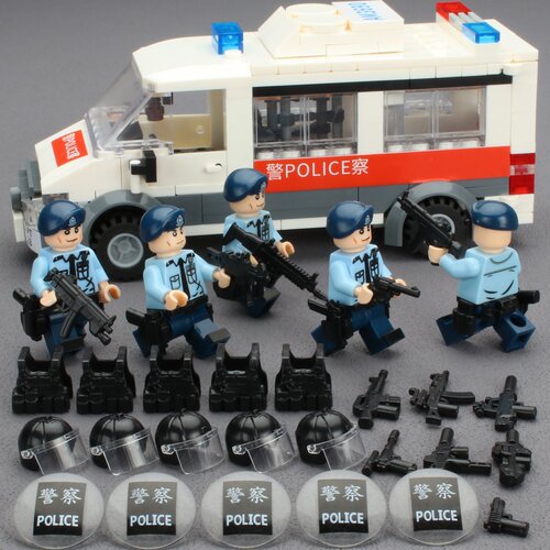 乐高军事人仔香港警察PTU机动部队冲锋车CTRU反恐特勤队积木玩具