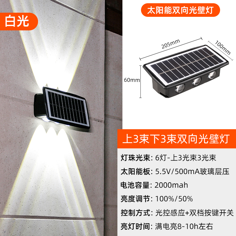 太阳能壁灯户外洗墙灯别墅庭院灯阳台花园围墙照明灯室外超亮射灯-封面