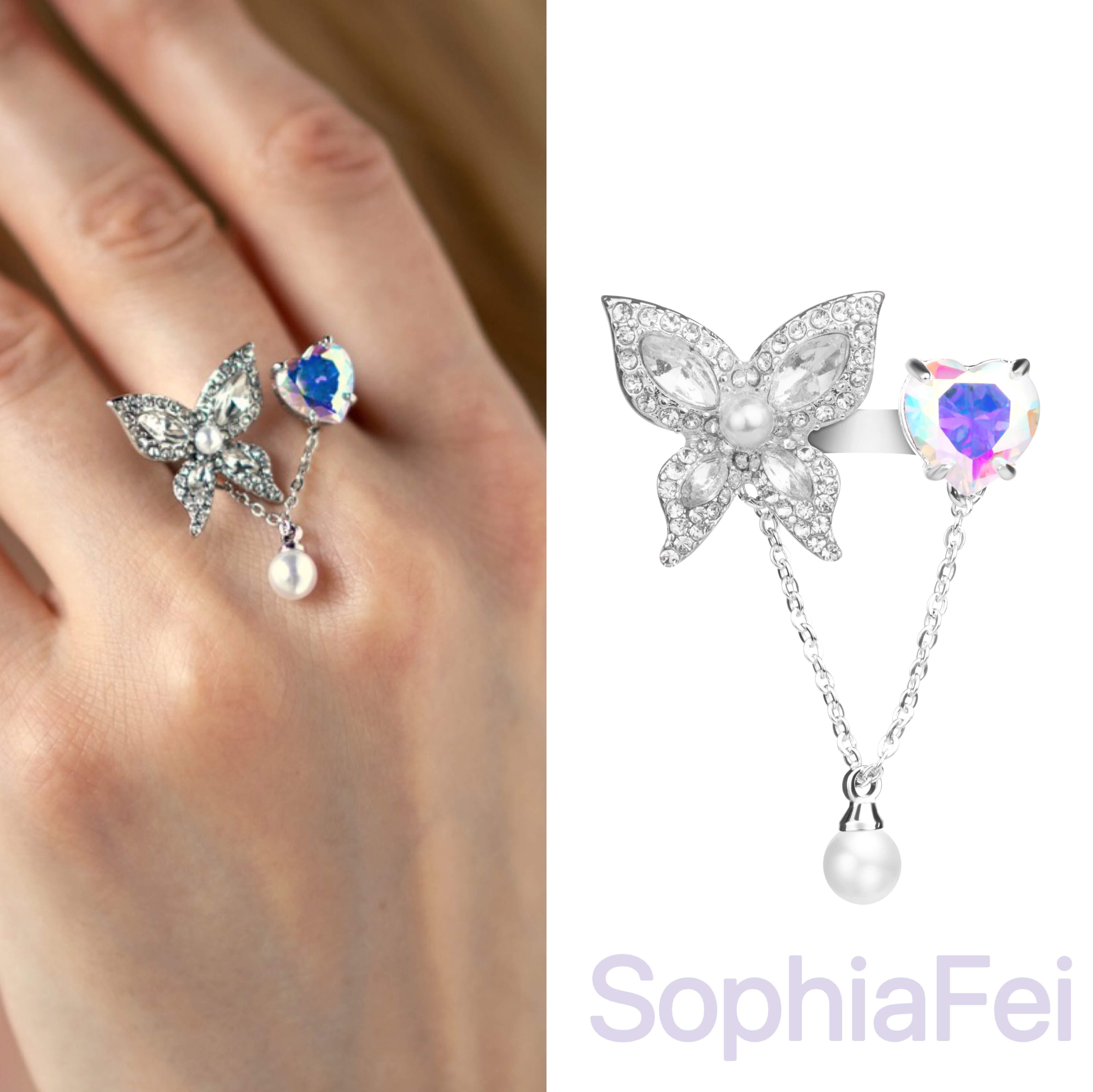 爱心蝴蝶流苏开口戒指MyRosebar