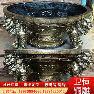 大型铸铜铸铁大火盆摆件铜雕楚雄彝族烤火盆雕塑公园摆件