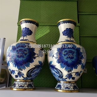 定制大型全铜花瓶龙凤景泰蓝牡丹花雕塑客厅装 饰品室内办公室摆件