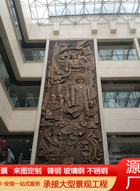 锻铜浮雕壁画中医院文化墙紫铜装饰纯铜雕刻玻璃钢仿铜浮雕