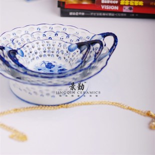 点心盘 三层青花瓷果篓 居家日用 水果盘 精选348景德镇陶瓷欧q式