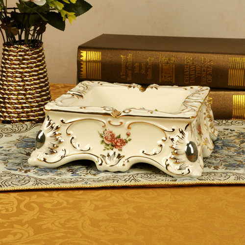 精选欧式复古奢华陶瓷烟灰缸时尚创G意个性烟缸象牙瓷摆件礼品