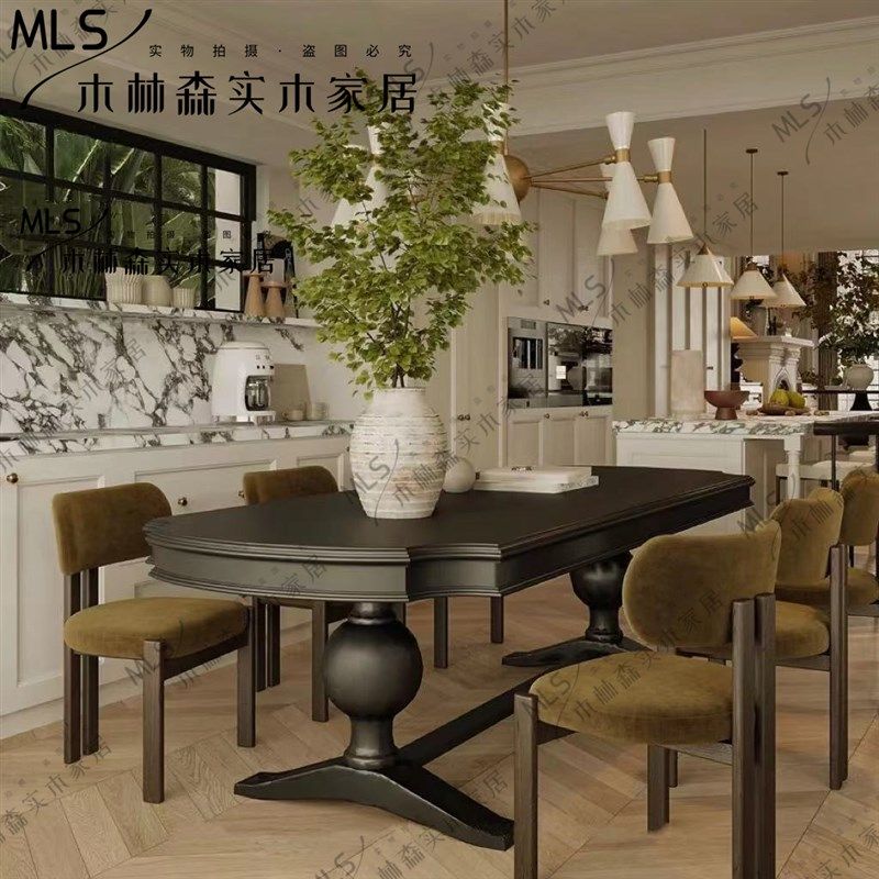 精选法式复古实木餐桌q美式乡村南洋家用饭桌简欧古典长条桌会议