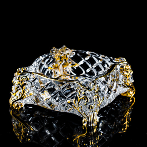 精选家用欧式古典玻璃烟灰缸刻花B描金雪茄烟缸高端方形台面装饰