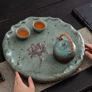 陶瓷干泡茶盘大号排y水创意简约家用功夫茶具茶台茶海 优选新中式