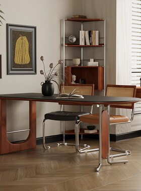 精选黑色覆古f石板家庭小公寓餐桌长方形餐桌彷古风格家具实木腿