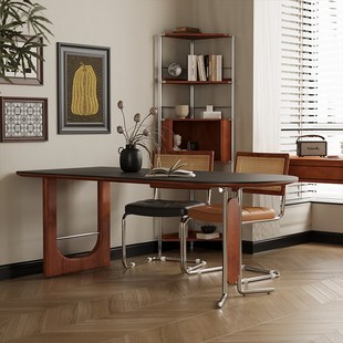 精选黑色覆古f石板家庭小公寓餐桌长方形餐桌彷古风格 家具实木腿